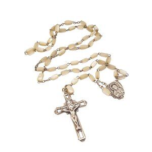 Vintage Catholic Rosary Beads With Crucifix and Virgin Mary Medal Mother of Pear